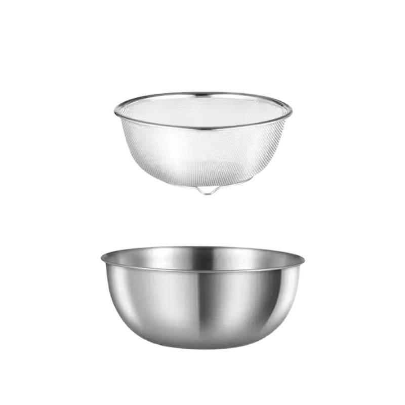 316 Stainless Steel Drain Basket Two-Piece Set for Household Kitchen Sink, Fine Hole Leakage, Rice Washing Filter