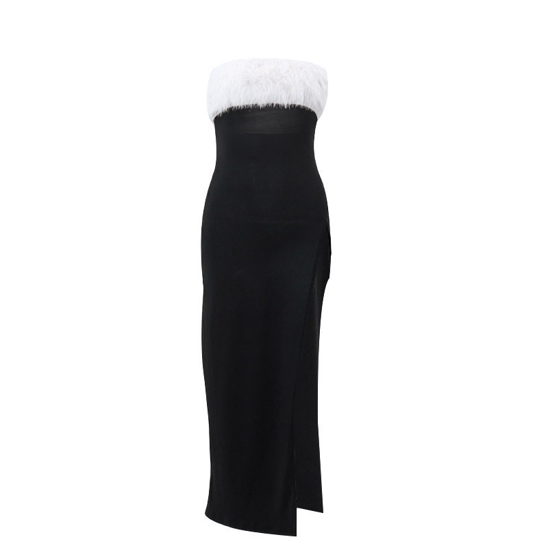 Off Shoulder Fur Trimmed Bodycon Dress Sexy Chic Autumn Style Perfect for Parties and Night Out Wholesale Available
