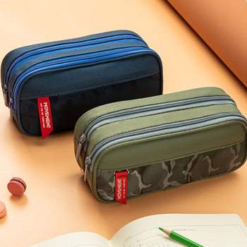 Cross-border in stock Camouflage Double-layer Pencil Case for Boys and Senior high school Students Stationery Bag Pencil Multi-layer Separated Storage Pencil Case