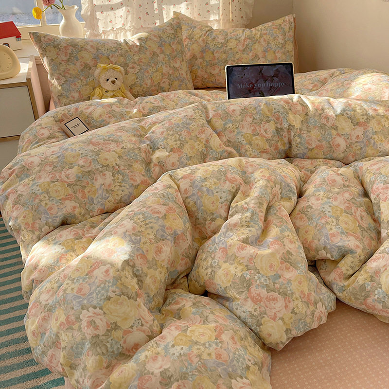 Pure cotton four-piece set small floral cotton three-piece set quilt cover sheets pastoral style student dormitory bedding wholesale
