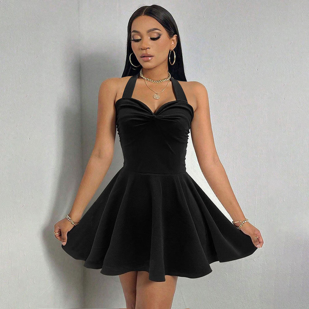 Halter Neck Twist Knot Dress Slim Fit Flared A Line Elegant Style Perfect for Parties and Events Wholesale Available