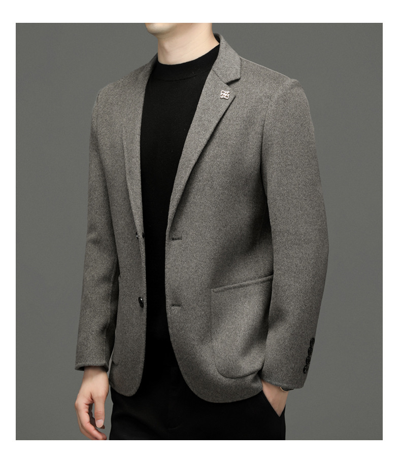 Áo blazer nam len hai mặt dáng ôm phong cách tối giản — màu cam, con lạc đà