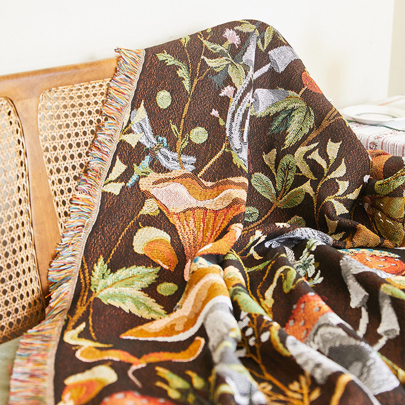 Household Floral Sofa Blanket Polyester Cotton Cross-Border Custom Thread Blanket with Tassel Four-Season Universal Recliner Cover Blanket Coffee Table Tablecloth