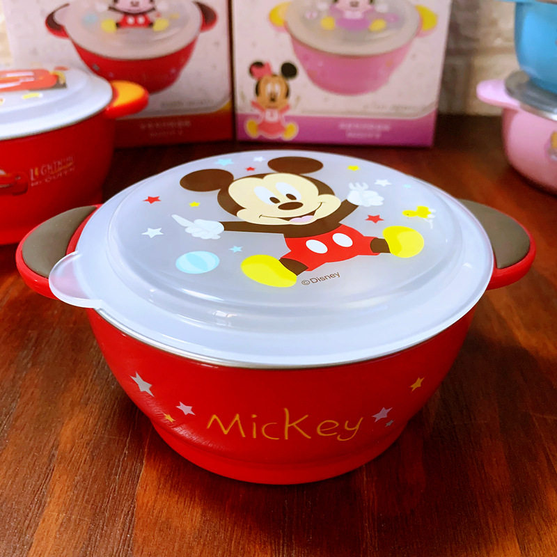 Children's Stainless Steel Double Bowl for Eating, Cartoon Design, Boys and Girls, Baby, Student, Kindergarten, Anti-Fall, Washable Bowl