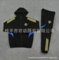 Man l black hooded windbreaker suit