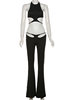 2024 Summer New Distinctive Fashion Hanging Neck Solid Color Sleeveless Cropped Top Tight Flared Pants Two-piece suit