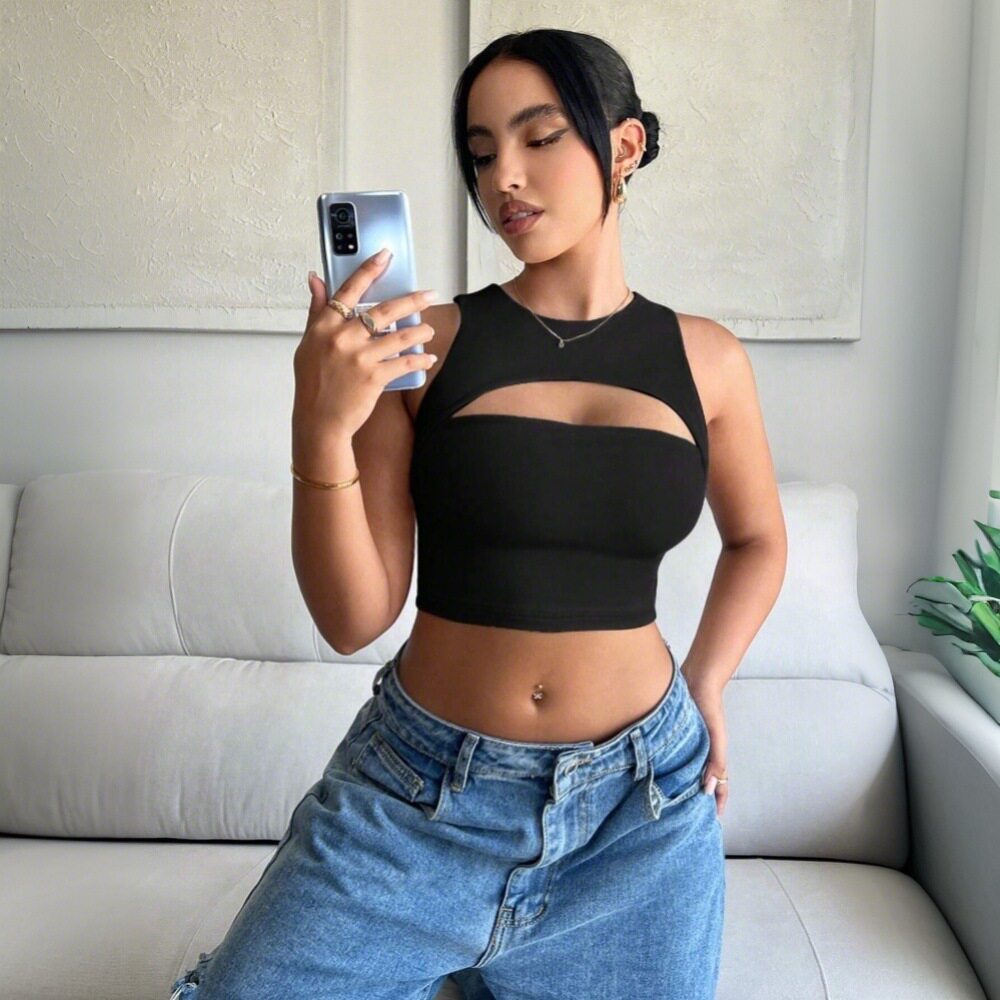 Womens Sexy Hollow Out Crop Top Slim Fit Spaghetti Straps Short Length Spring Summer Fashion Wholesale Available