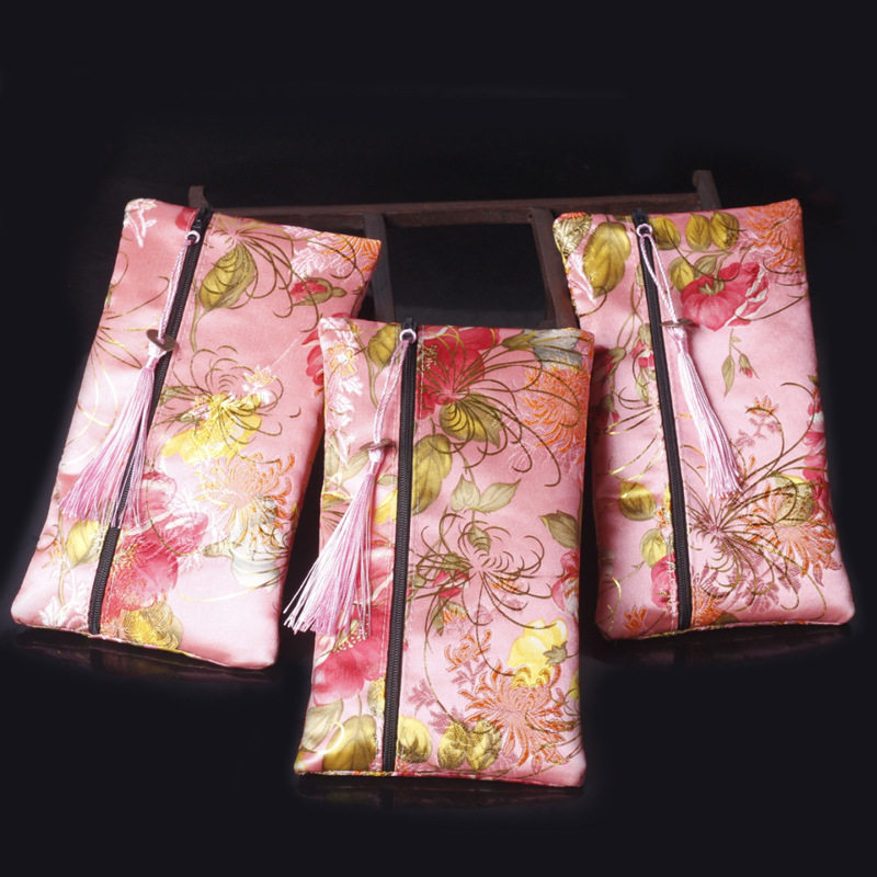 Ancient Style Brocade Bag New Mobile Phone Zipper Bag Coin Cosmetics Bag Jewelry Jewelry Bag 11*19