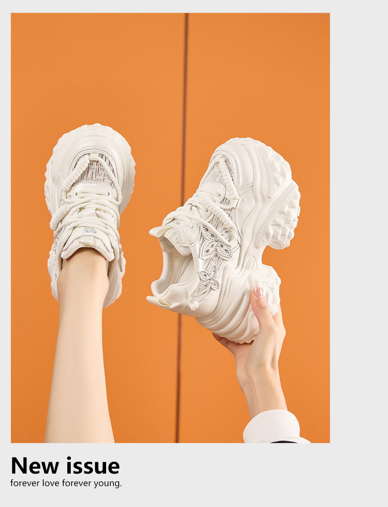 Sandal cao gót nữ hở mũi đế xuồng gót siêu cao 8 cm, phong cách thể thao lưới thoáng khí — Trắng, Bạc chi tiết 12