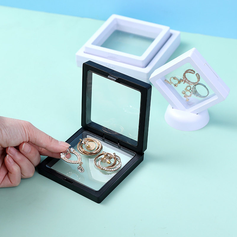 Creative Anti-oxidation PE Film Jewelry Box Portable Transparent Storage Box Ring Earrings Ear Stud Suspension Film Finishing Box