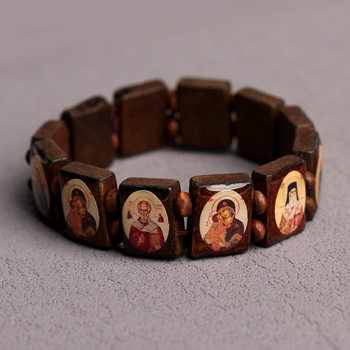 Natural Wooden Bracelet Orthros Oil Dripping Colorful Rosary Hand Row Cross Export Jewelry Wholesale