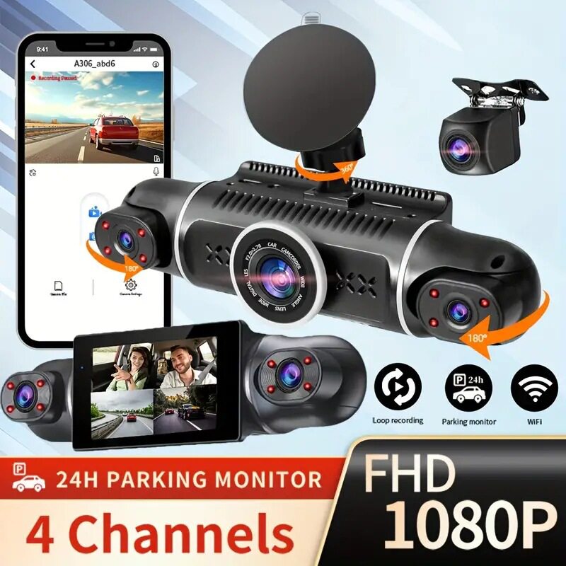 4-way driving recorder 3-inch HD 1080P inside and outside the car, front and rear, left and right 360 ° panoramic with wifi car