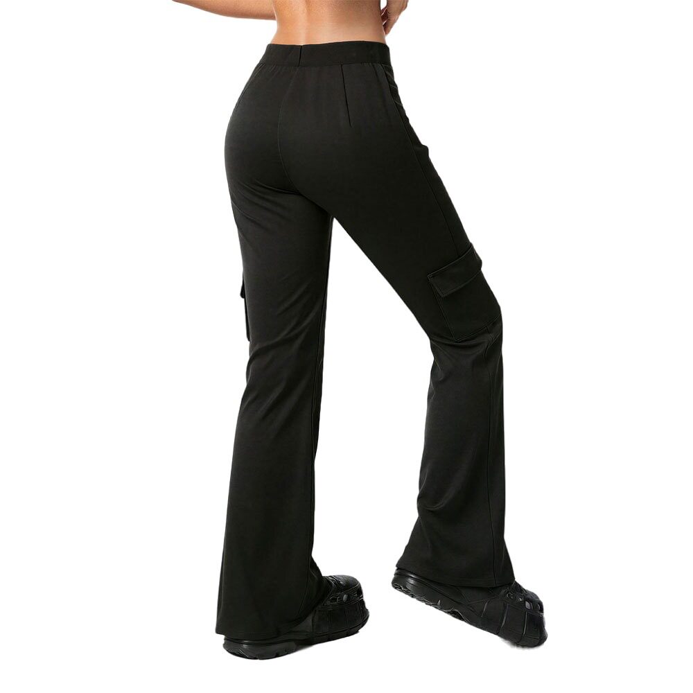 Womens Black Flared Trousers Elastic Waist Side Pockets Casual Style Perfect for Spring and Autumn Wholesale