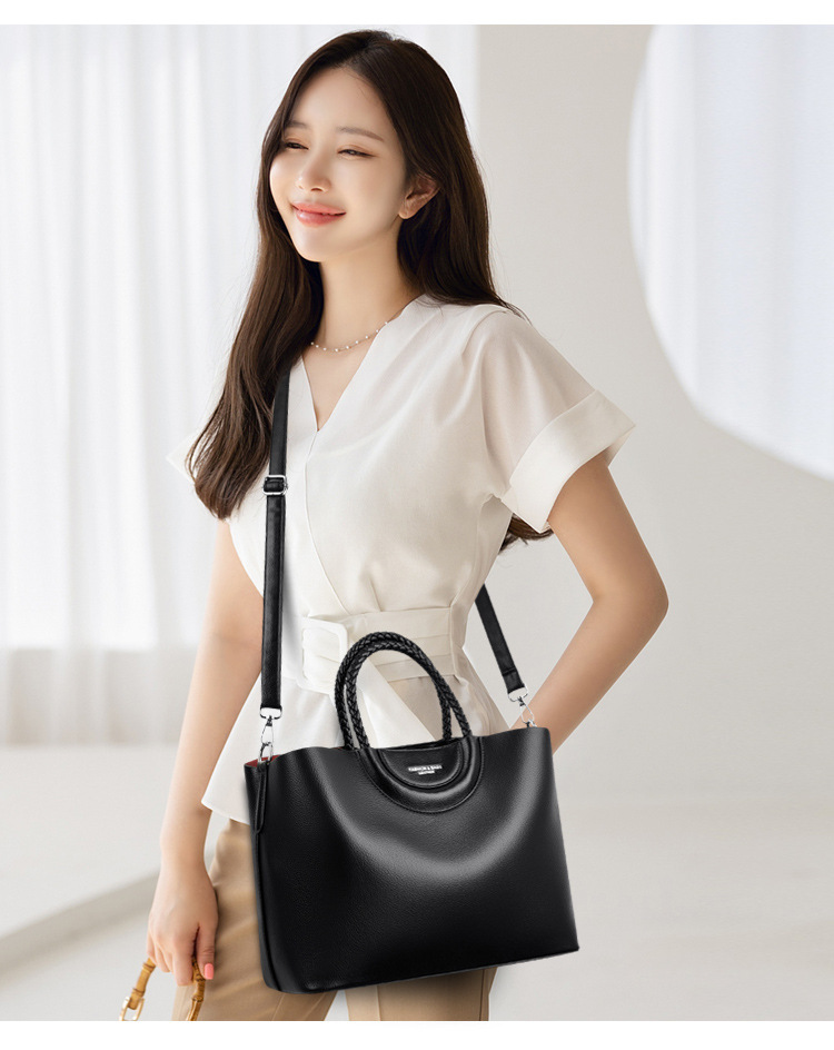 Túi tote nữ da PU dáng vuông ngang cỡ trung, bộ nhiều túi tiện dụng — Màu cà phê, màu đen, Màu đỏ rượu, Màu nâu vàng