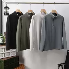 25 Autumn New 7A Men's Stretch Breathable Outdoor Sports Casual Half Zipper Quick Drying Long Sleeve T-Shirt
