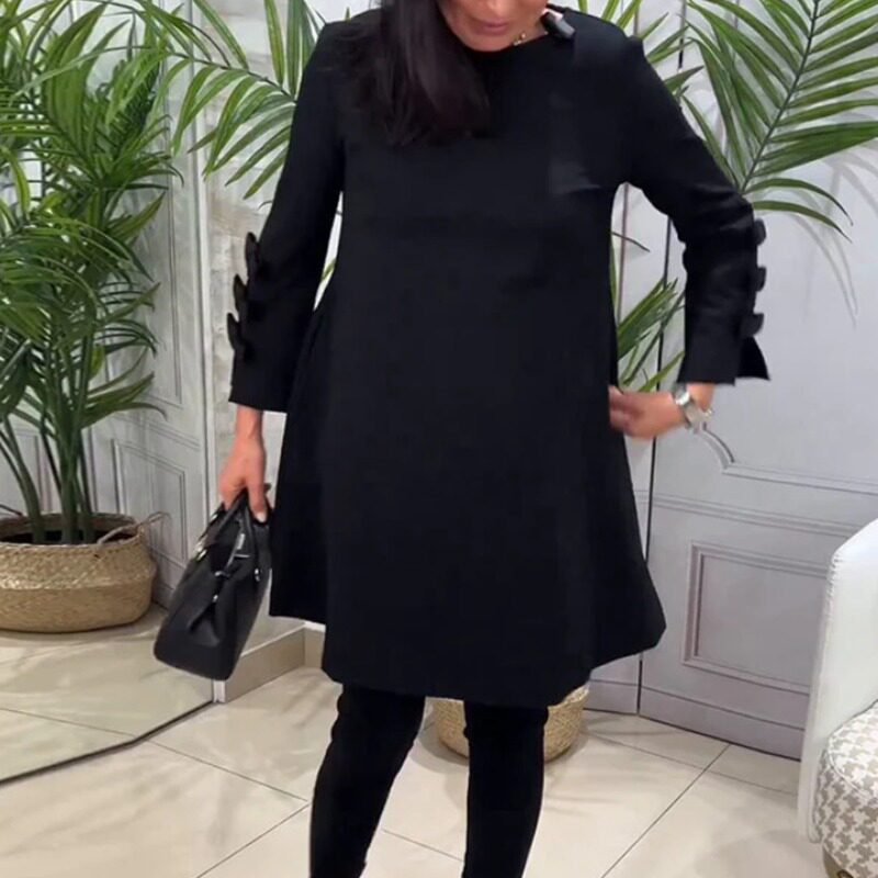 Long Sleeve Solid Color Dress Womens Autumn Winter Collection Casual Style for Everyday Wear Wholesale Available