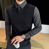 Трансграничные осенне-зимние новинки, мужской свитер, поддельный свитер с воротником из двух частей толстой шерстяной рубашки, мужской удобный свитер