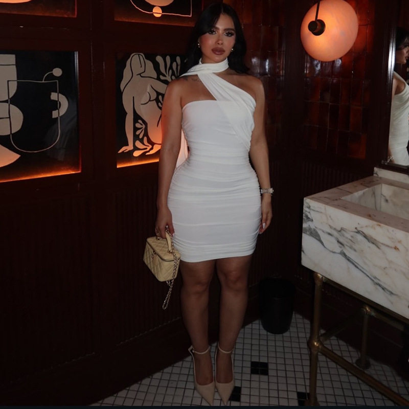 Bodycon Dress Halter Neck Ruched Elegant Fit Fashionable Design for Parties and Events Wholesale Available