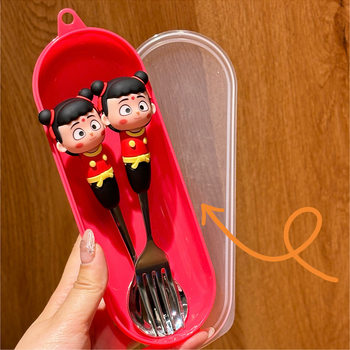 304 Stainless Steel Nezha Ip Children's Dessert Spoon, Safe National Style Design, Cross-Border In-Stock 48H Delivery for Feeding