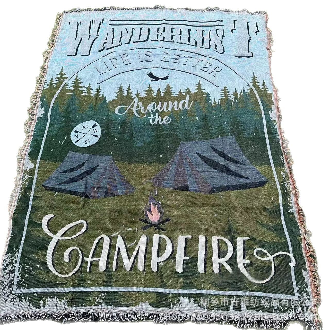 Cross-Border Customized Camping Blanket, Moisture-Proof Camping Mat, Jacquard Tapestry, Cartoon Style Sofa Towel, Thread Blanket, Multifunctional Sofa Blanket