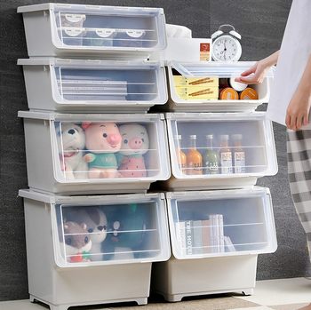 Visual Front Open Children's Toy Storage Box Transparent Flip Snack Drawer Plastic Organizer Sundries Storage Box