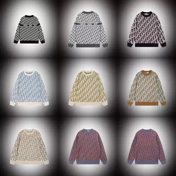 Autumn and Winter Export Cross-Border D Men's Knitted Wool Sweater Round Neck Sweater Full Letter Jacquard Loose Same Style for Men and Women