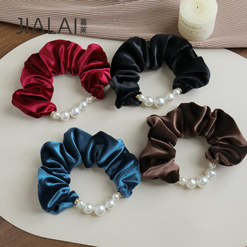 Simple high-grade velvet beads large intestine hair ring autumn and winter horsetail balls hair rope high elastic rubber band hair accessories