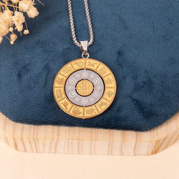 Chinese Style Twelve Zodiac Signs Tai Chi Bagua Buddha Amulet Titanium Steel Necklace Pearl Chain Non-Fading Transfer Brand Pendant Necklace