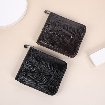 Amazon Men's Wallet Creative Pattern Large Capacity Oil Wax Imitation Cowhide Pressed Crocodile Head Short Zipper Wallet