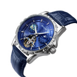 Мужские механические часы SKONE Tourbillon Sun Moon Star с турбийоном, деловые повседневные мужские механические часы на ремне с автоподзаводом
