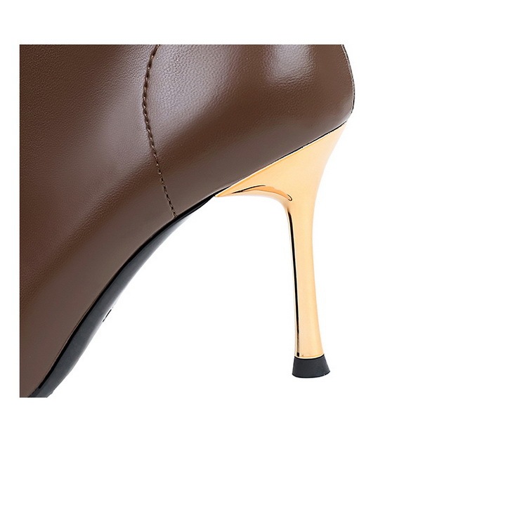 Boot nữ cổ thấp gót nhọn siêu cao mũi nhọn kim loại phối khóa kéo — 319-11 đen 8cm, 319-A11 Cà phê 5cm, 319-A11 đen 5cm, Màu nâu 319-11 8cm