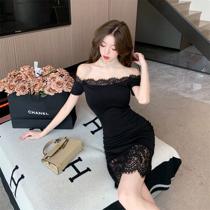 Váy Ôm Body Hở Vai Viền Ren, Thiết Kế Eo Thon Màu Đen chi tiết 10