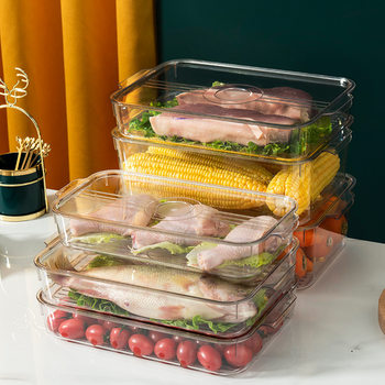 Refrigerator with Lid Household Kitchen Storage Box Transparent Acrylic Lock Fresh Box Large Capacity Fruit and Vegetable Stacking Preservation Box