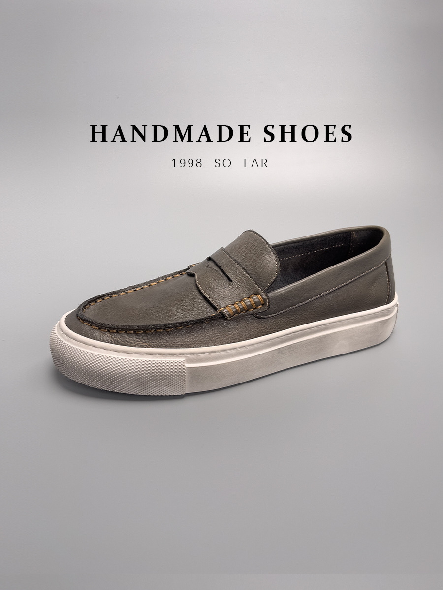 Giày loafer nam da bò thật thủ công kiểu cổ điển — Aima Orange (đánh bóng bằng tay để làm cũ), Màu đen, Chờ sương và mưa (đánh bóng bằng tay), Màu cam