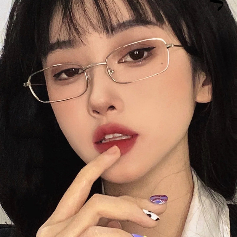 Japanese Style Harajuku Ins Rectangular Personalized Retro Hong Kong Style Internet Popular Glasses Frame Gold Silk Edge Small Frame Retro Glasses for Women