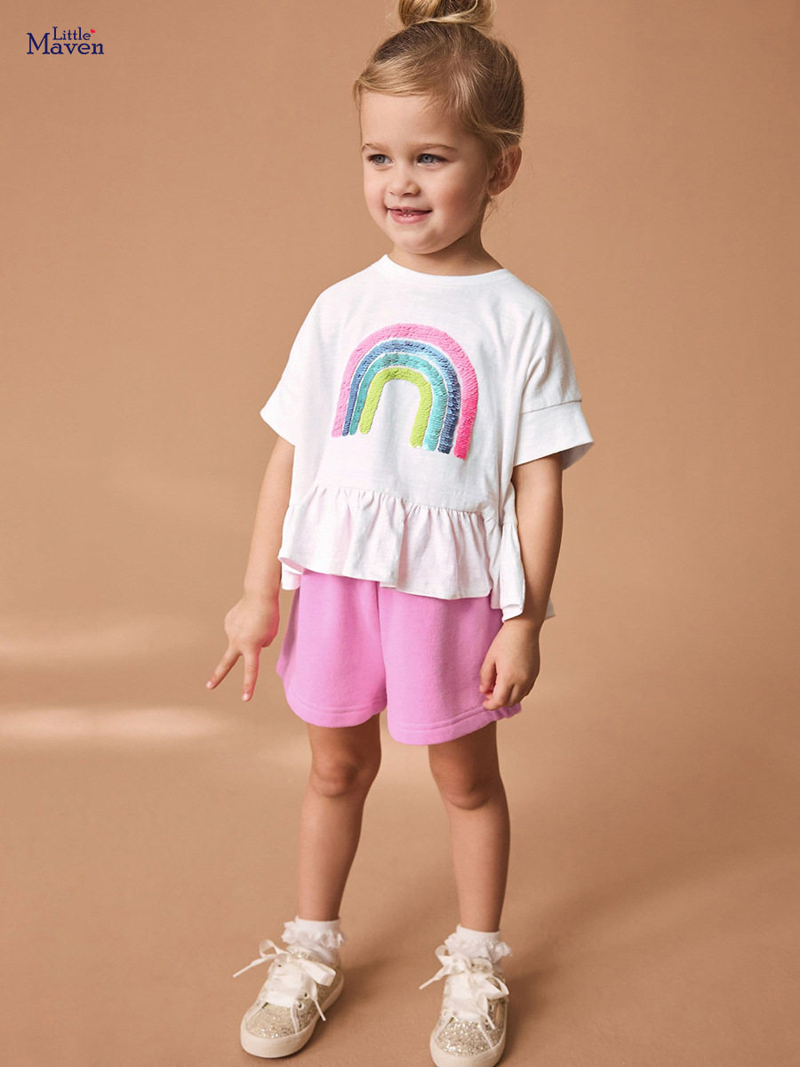 New Summer Girls' Set, Cute Rainbow Kids' Clothing, Cotton Girls' Set Wholesale
