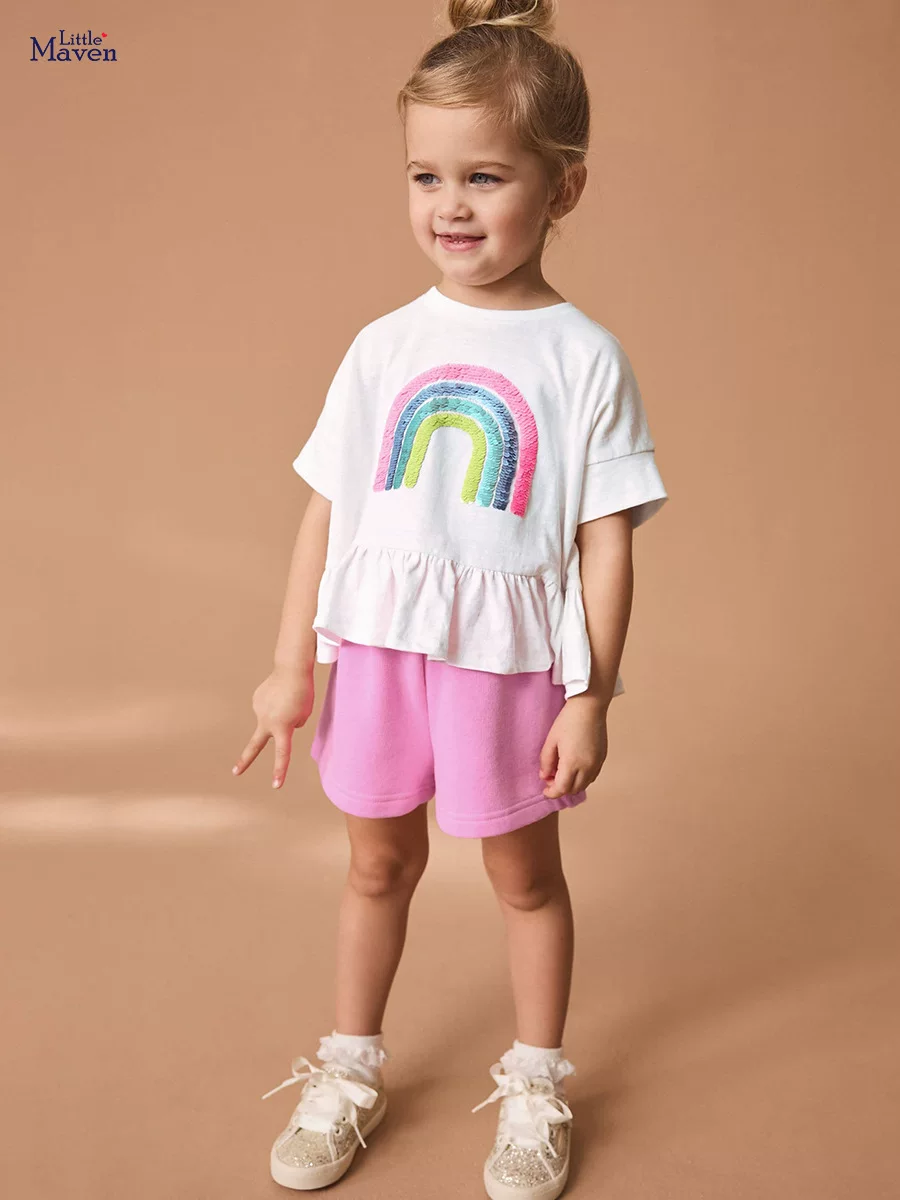 New Summer Girls' Set, Cute Rainbow Kids' Clothing, Cotton Girls' Set Wholesale