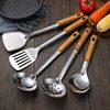 Stainless steel anti-scald handle spatula soup spoon colander imitation wood grain kitchenware suit kitchen household stir-frying spatula thickened