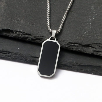 Men's Necklace Stainless Steel Glue Drop Hangtag Plain Face Pendant Geometric Fashion Simple Engraving Jewelry Necklace