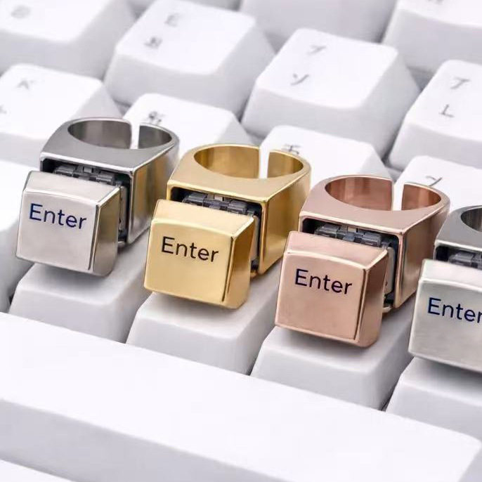 Delete键盘戒指男女现代人精神状态可按机械键盘感删除一切开口指