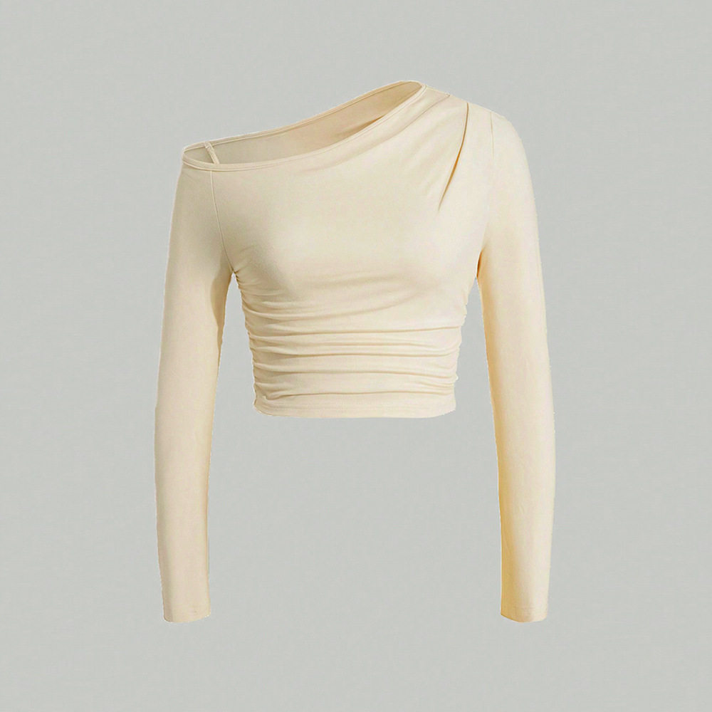 Knitted Long Sleeve Top Slim Fit Ruched Design Asymmetrical Shoulder Casual or Night Out Wholesale Available