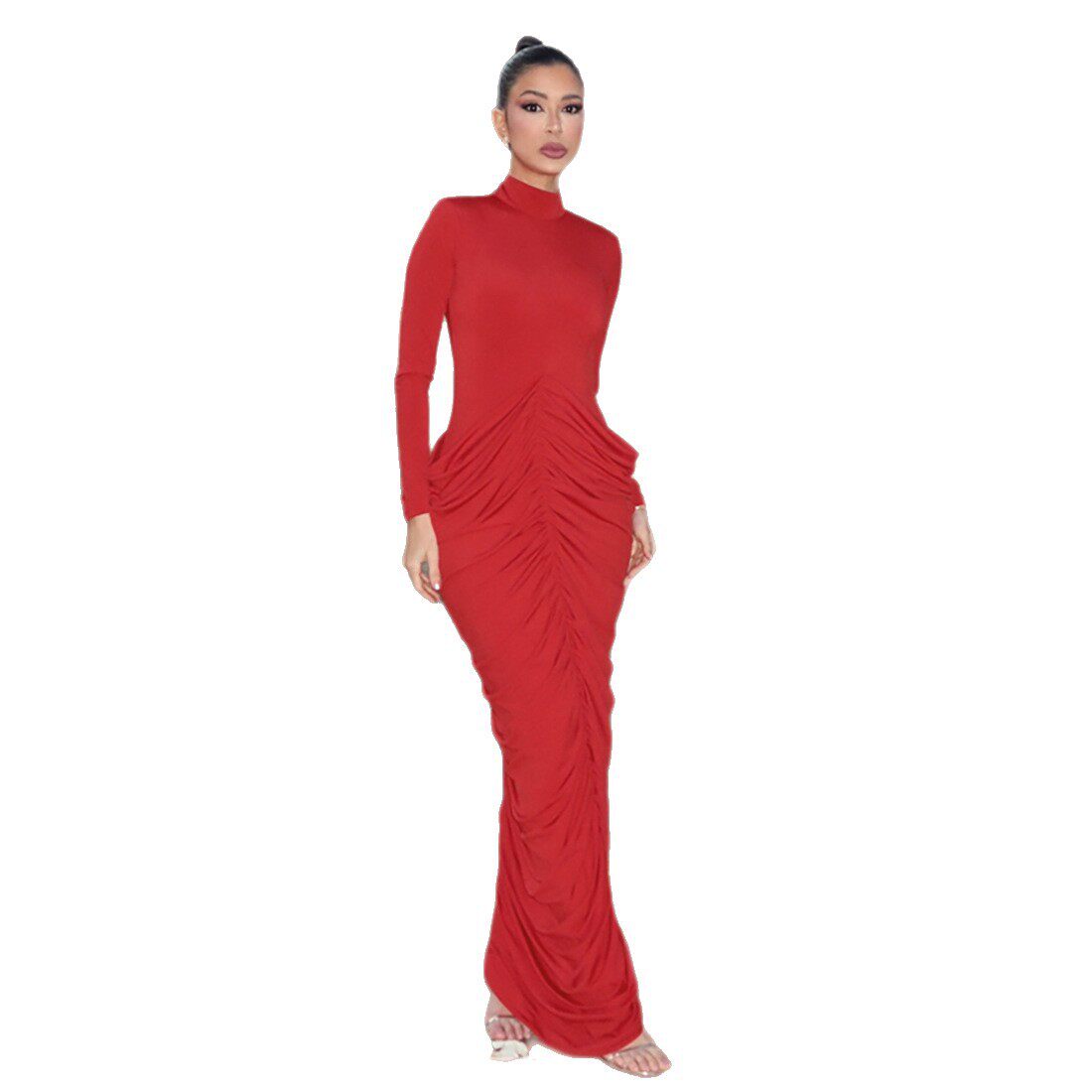 Fashionable Womens Long Sleeve Bodycon Dress Pleated Design Sexy Open Back Slim Fit Perfect for Autumn and Winter