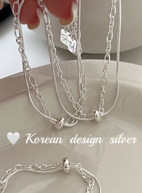 韩国ins风亮银设计饰品 S925纯银小圆球双层手链百搭级设计感