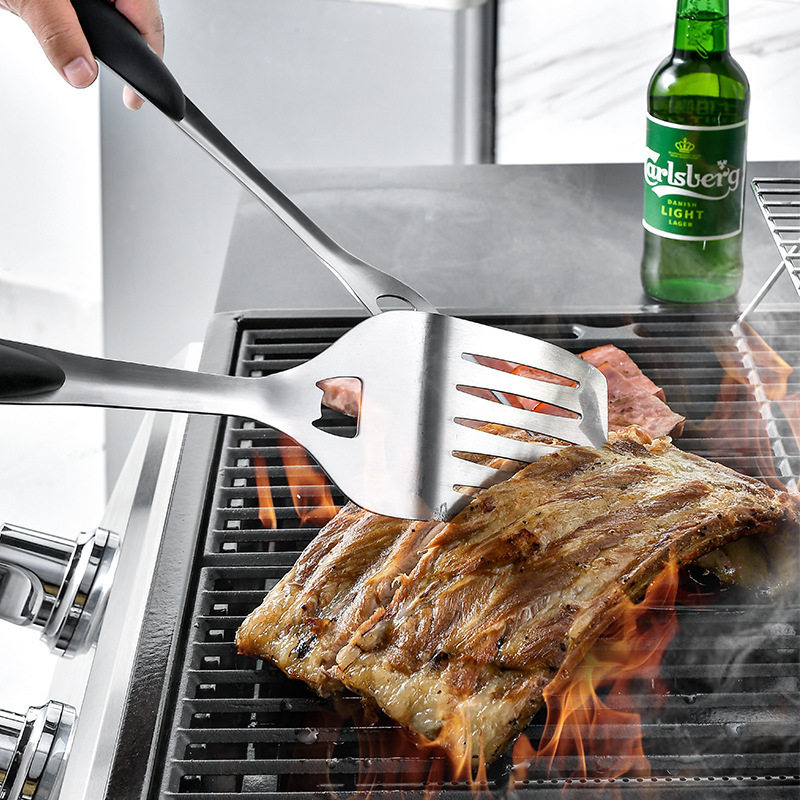 In stock large 16-inch 430 stainless steel BBQ grill barbecue fork food clip oil brush barbecue tools suit 5 pieces