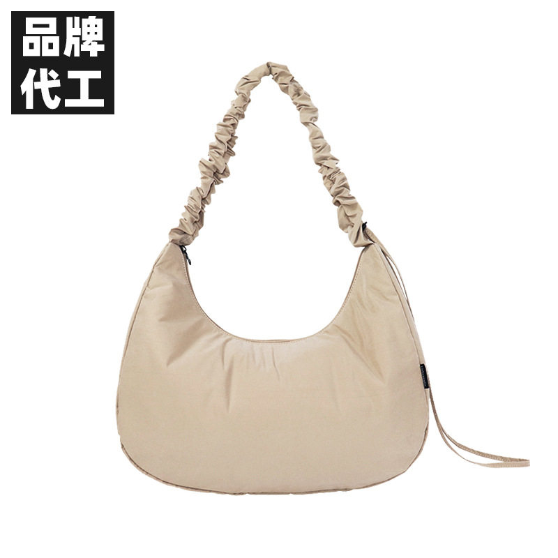Customized Single-Shoulder Crossbody Bag for Women, Commonly Used Underarm Pleated Dumpling Cloud Croissant Hobo Bag, Korean Niche Style