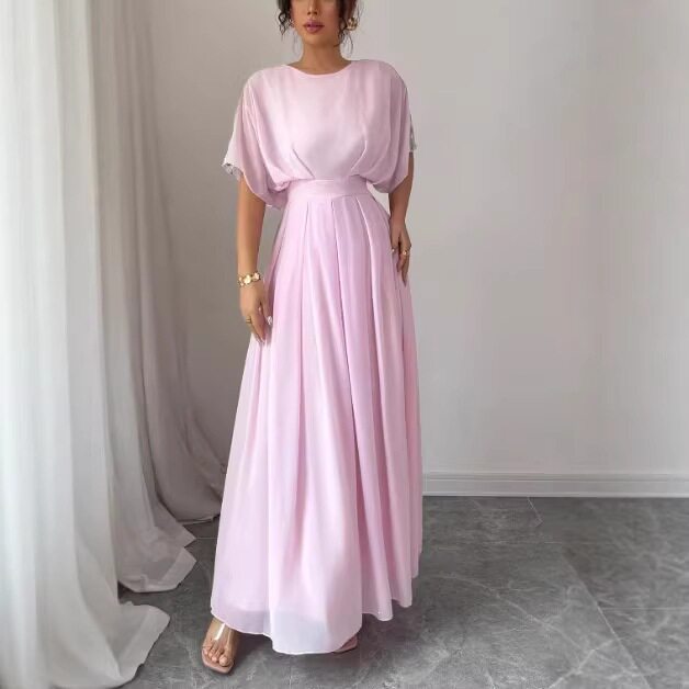 Women's Chiffon Elegant Crew Neck Dolman Sleeve Dresses