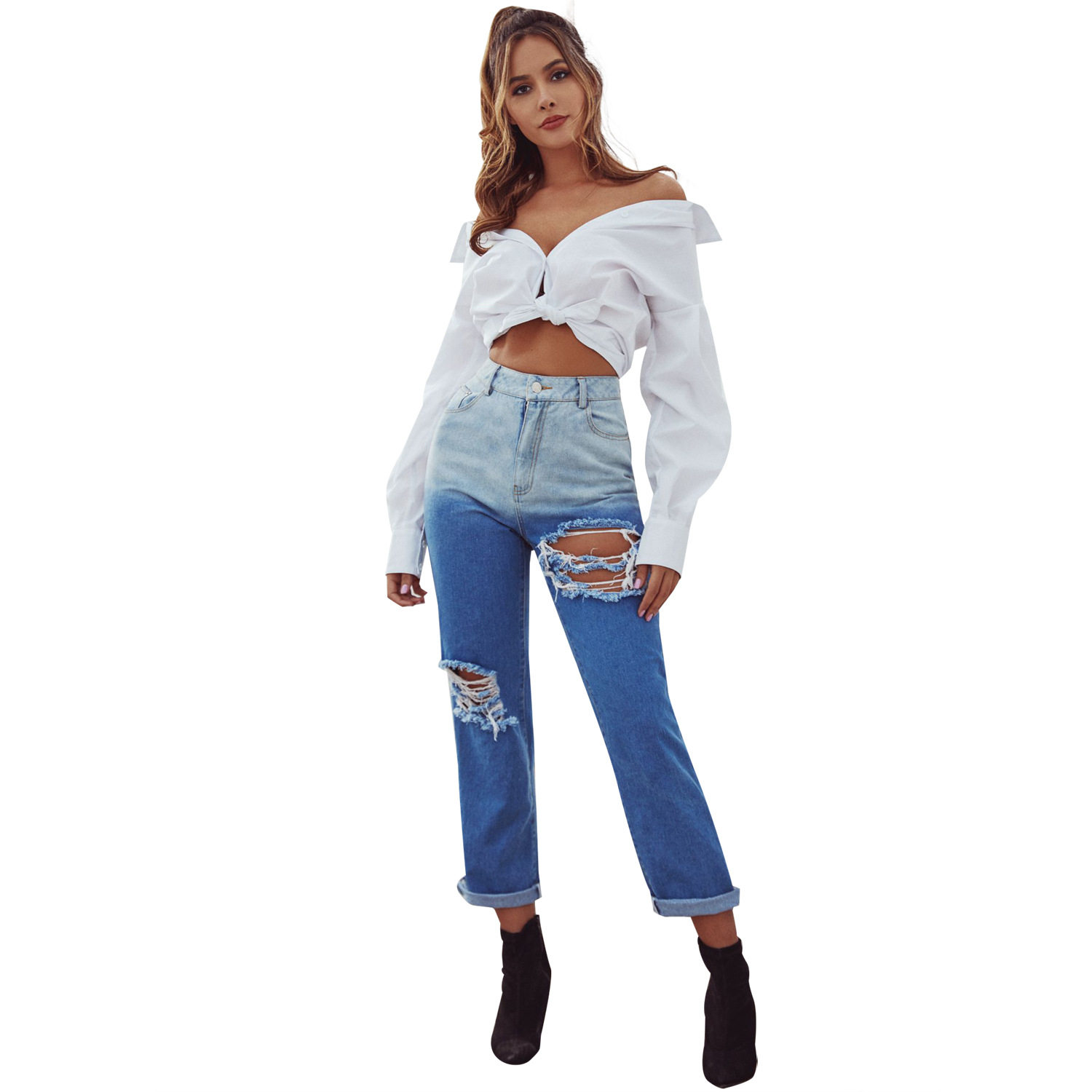 Casual Ripped Straight Leg Jeans Versatile Trendy Comfortable Streetwear Style for Everyday Use Wholesale Available