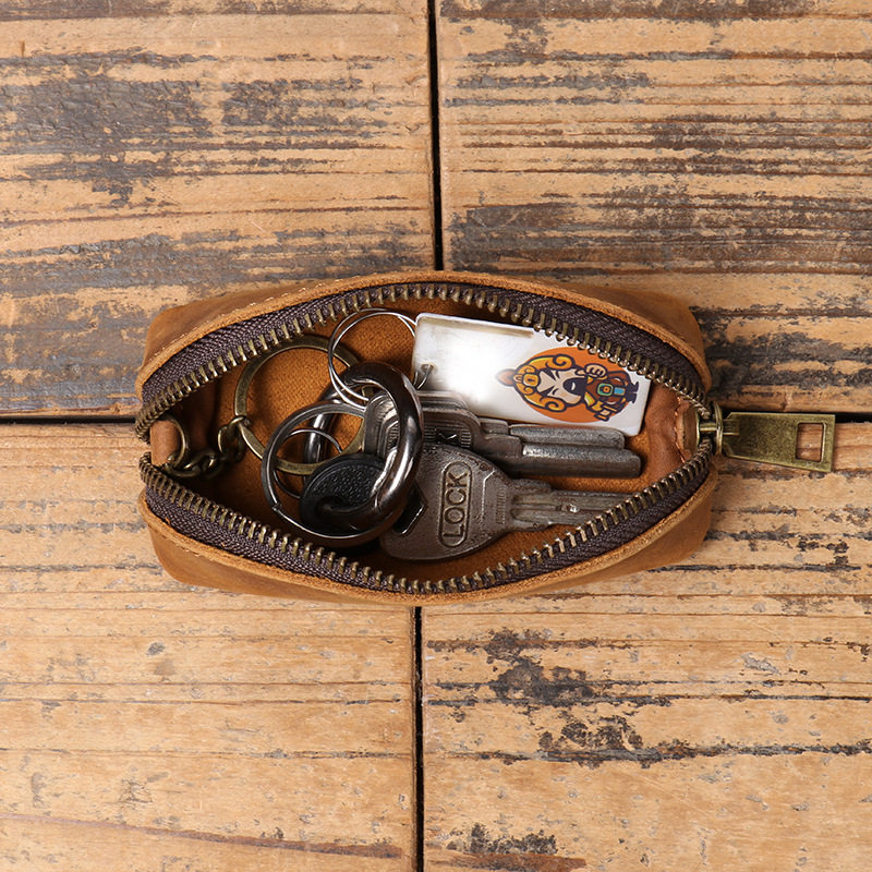 Foreign trade distribution new men's leather coin purse women's Crazy Horse leather key bag multi-functional cowhide clutch storage bag