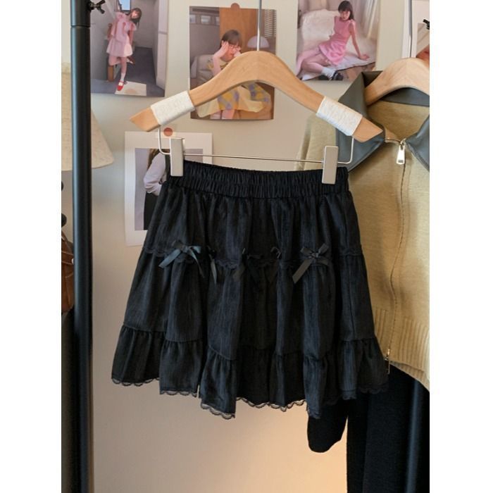 High Waisted Bowknot Skirt Lace Trim Flared Design Stylish and Versatile Autumn Winter Collection Wholesale