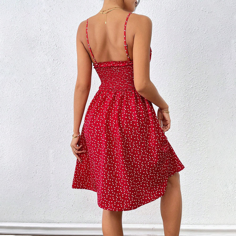 French Style Polka Dot Mini Dress Slim Fit Backless Spaghetti Straps Casual Summer Wear Wholesale Available